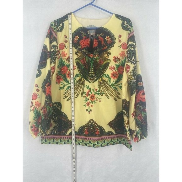 Womens Tunic Top Yellow Red Floral Parrots Long Sl - Picture 4 of 11